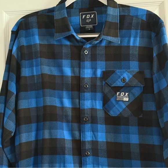 Fox Racing Blue and Black Plaid Men's Flannel Shirt Large - Picture 7 of 14
